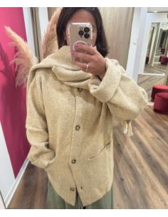 Gilet long beige avec écharpe